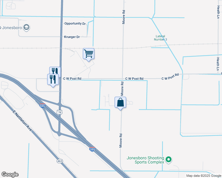 map of restaurants, bars, coffee shops, grocery stores, and more near 6109 C W Post Road in Jonesboro