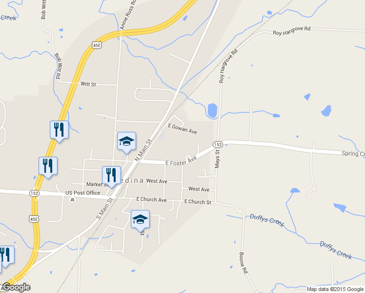 map of restaurants, bars, coffee shops, grocery stores, and more near 230 East Foster Avenue in Medina
