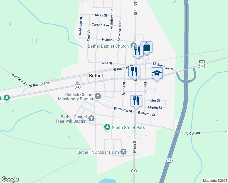map of restaurants, bars, coffee shops, grocery stores, and more near 399 Chatham Circle in Bethel