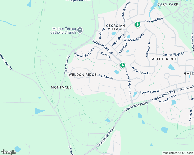 map of restaurants, bars, coffee shops, grocery stores, and more near 501 Ivyshaw Road in Cary