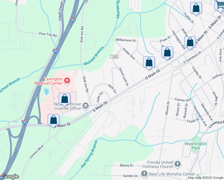 map of restaurants, bars, coffee shops, grocery stores, and more near 2100 South Main Street in Lexington