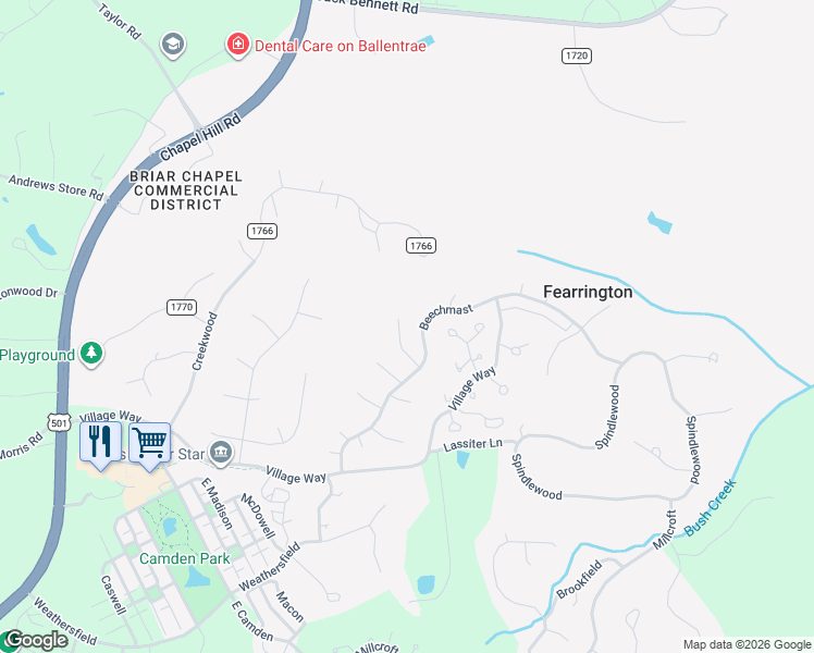 map of restaurants, bars, coffee shops, grocery stores, and more near 254 Fox Ridge in Pittsboro