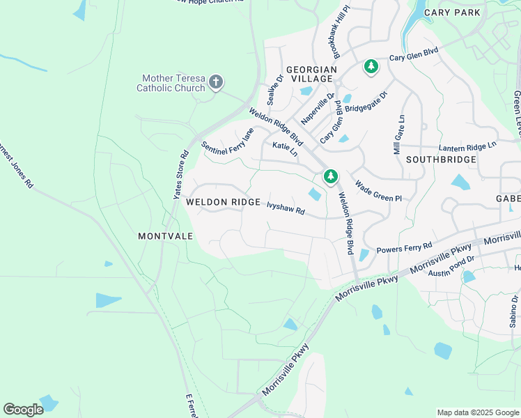 map of restaurants, bars, coffee shops, grocery stores, and more near 501 Ivyshaw Road in Cary