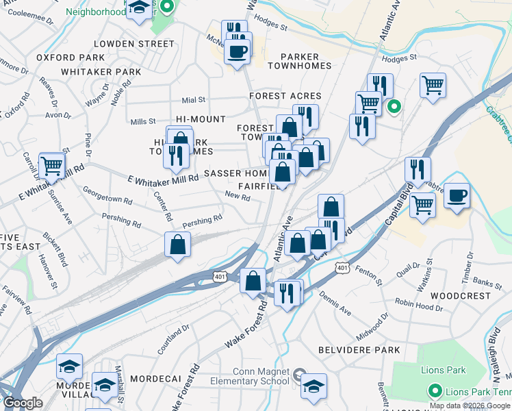map of restaurants, bars, coffee shops, grocery stores, and more near 1702 Patton Road in Raleigh