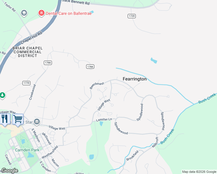 map of restaurants, bars, coffee shops, grocery stores, and more near 355 Weymouth Close in Pittsboro