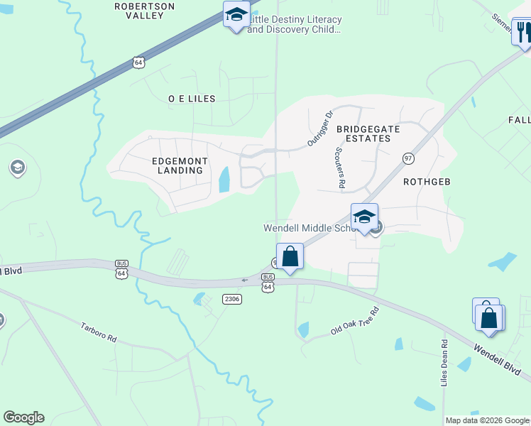 map of restaurants, bars, coffee shops, grocery stores, and more near 913 Edgemont Road in Wendell