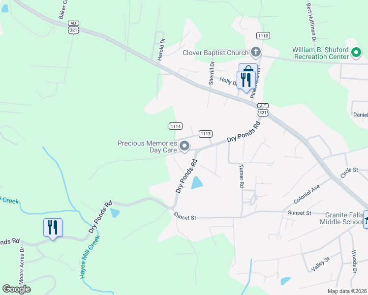 map of restaurants, bars, coffee shops, grocery stores, and more near 3001 Ramblewood Drive in Granite Falls