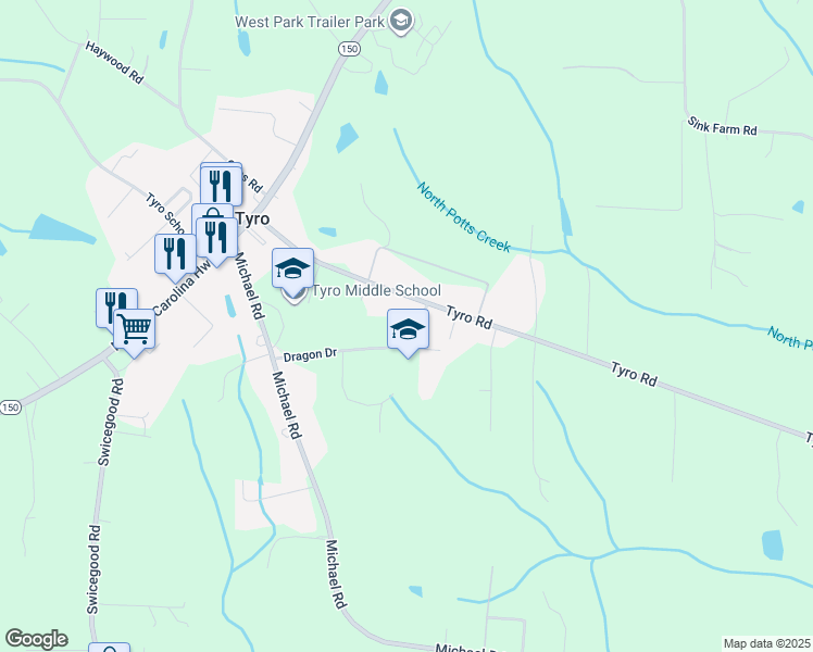 map of restaurants, bars, coffee shops, grocery stores, and more near Vi Mae Drive in Lexington