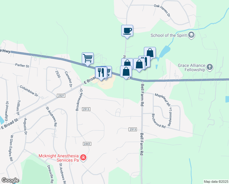map of restaurants, bars, coffee shops, grocery stores, and more near 126 Vance Po Road in Statesville
