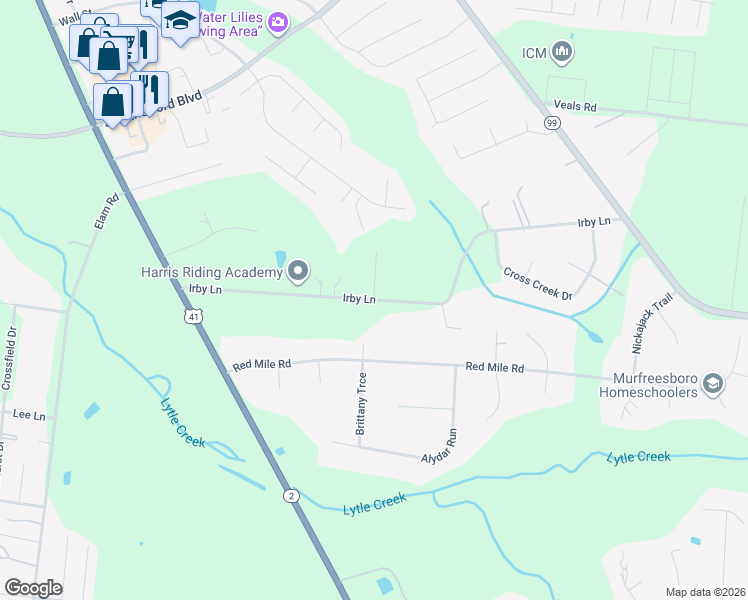map of restaurants, bars, coffee shops, grocery stores, and more near 2398 Black Fox Court in Murfreesboro