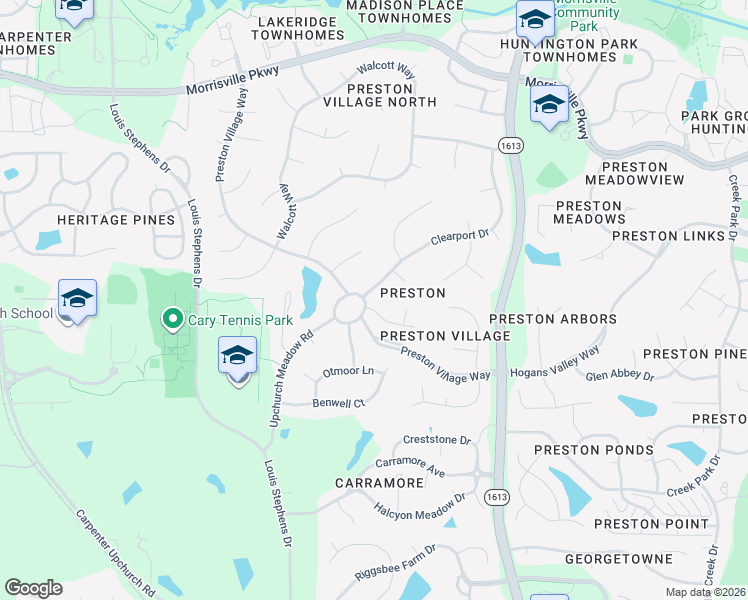 map of restaurants, bars, coffee shops, grocery stores, and more near 200 Circle on the Green in Cary