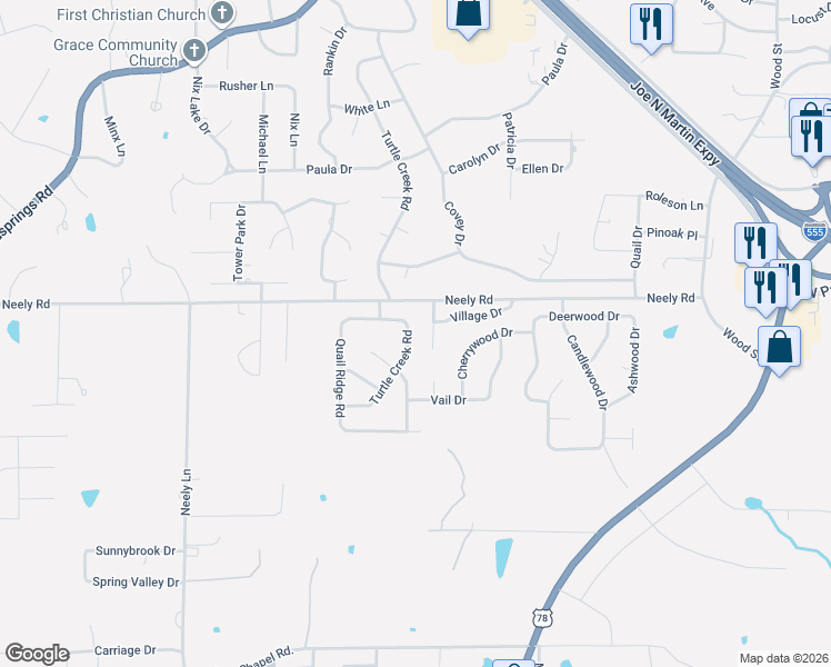map of restaurants, bars, coffee shops, grocery stores, and more near 2100 Turtle Creek Road in Jonesboro