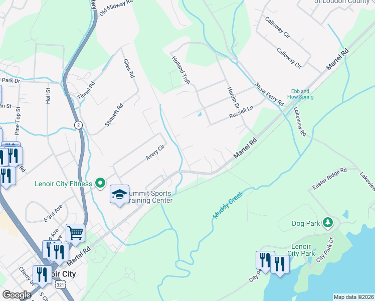 map of restaurants, bars, coffee shops, grocery stores, and more near 970 Jim Conner Road in Lenoir City