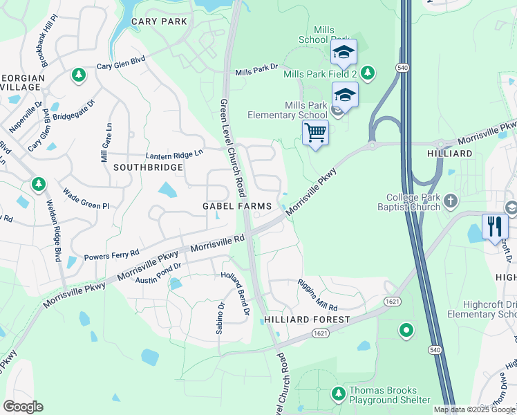 map of restaurants, bars, coffee shops, grocery stores, and more near 1052 Indigo Ridge Place in Cary