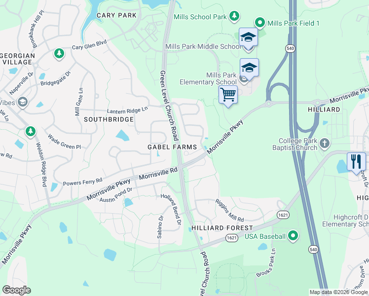 map of restaurants, bars, coffee shops, grocery stores, and more near 1112 Jewel Creek Drive in Cary