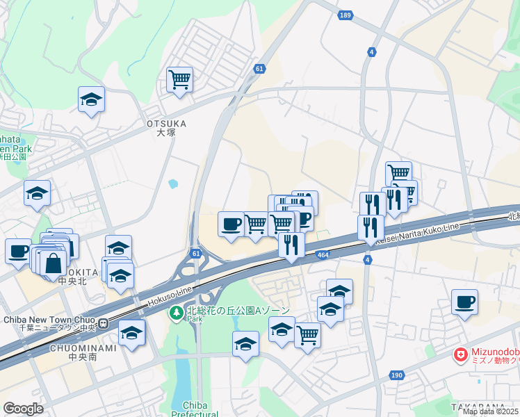 map of restaurants, bars, coffee shops, grocery stores, and more near in Inzai