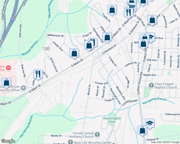 map of restaurants, bars, coffee shops, grocery stores, and more near 307 Moore Drive in Lexington