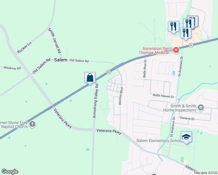 map of restaurants, bars, coffee shops, grocery stores, and more near 3120 Monrovia Drive in Murfreesboro