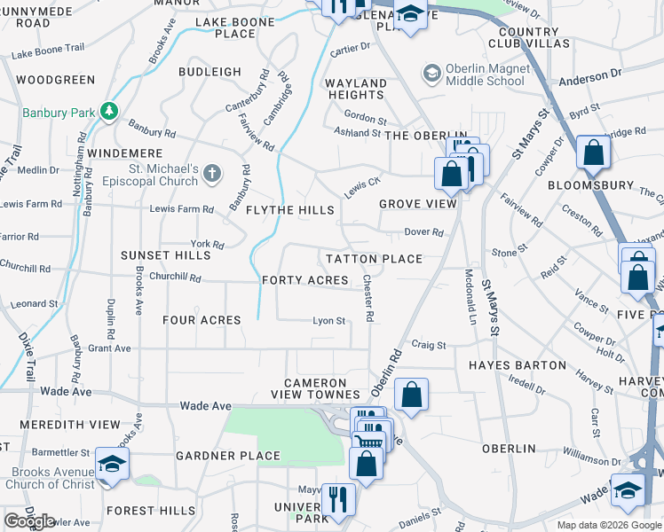 map of restaurants, bars, coffee shops, grocery stores, and more near 2317 Hathaway Road in Raleigh