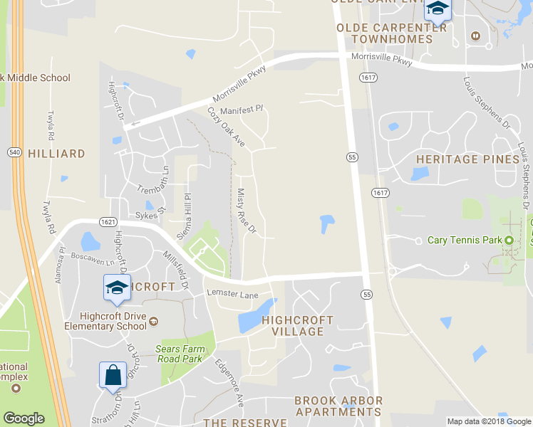 map of restaurants, bars, coffee shops, grocery stores, and more near 1124 Cozy Oak Avenue in Cary