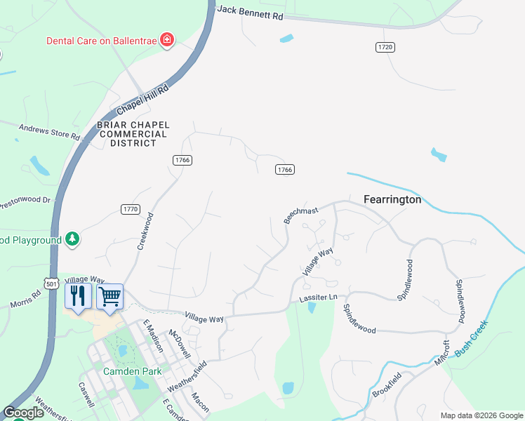 map of restaurants, bars, coffee shops, grocery stores, and more near 247 Fox Ridge Road in Pittsboro