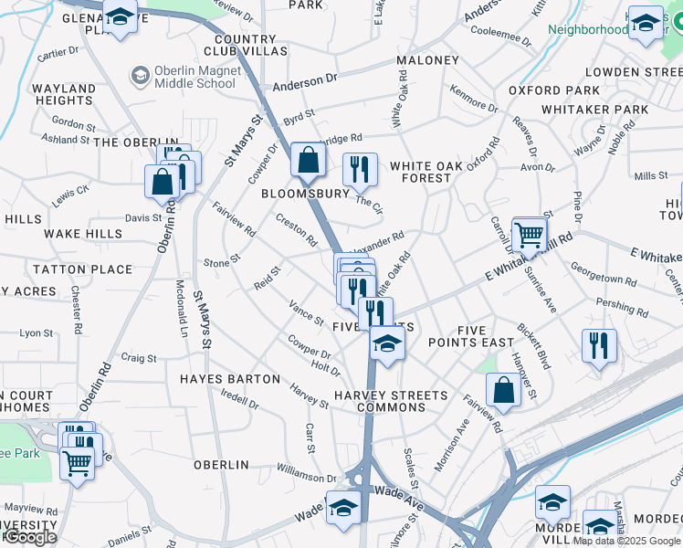 map of restaurants, bars, coffee shops, grocery stores, and more near 1827 U.S. 70 in Raleigh