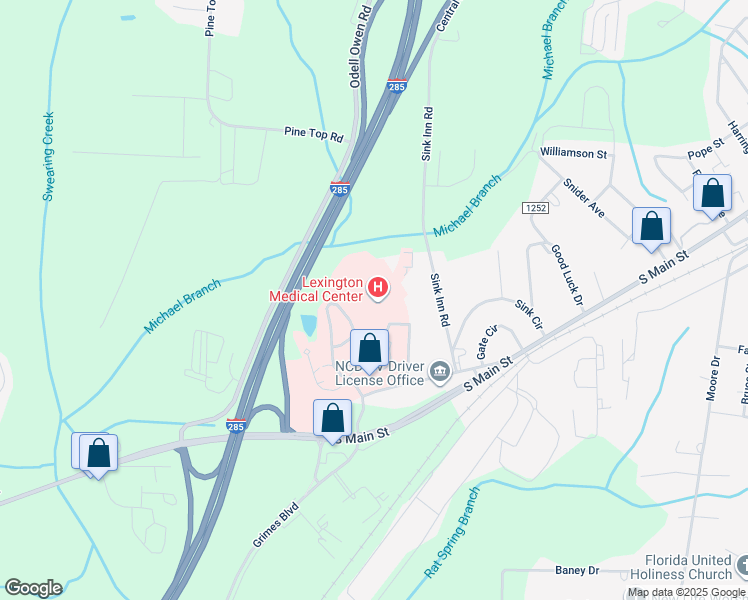map of restaurants, bars, coffee shops, grocery stores, and more near 250 Hospital Drive in Lexington