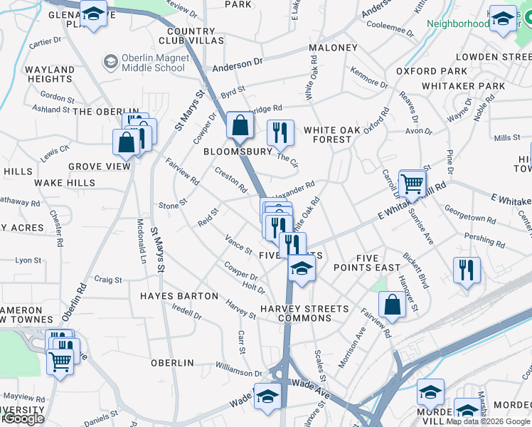 map of restaurants, bars, coffee shops, grocery stores, and more near 1827 U.S. 70 in Raleigh