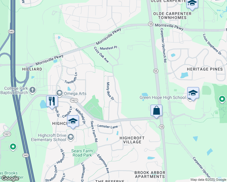 map of restaurants, bars, coffee shops, grocery stores, and more near 1133 Cozy Oak Avenue in Cary