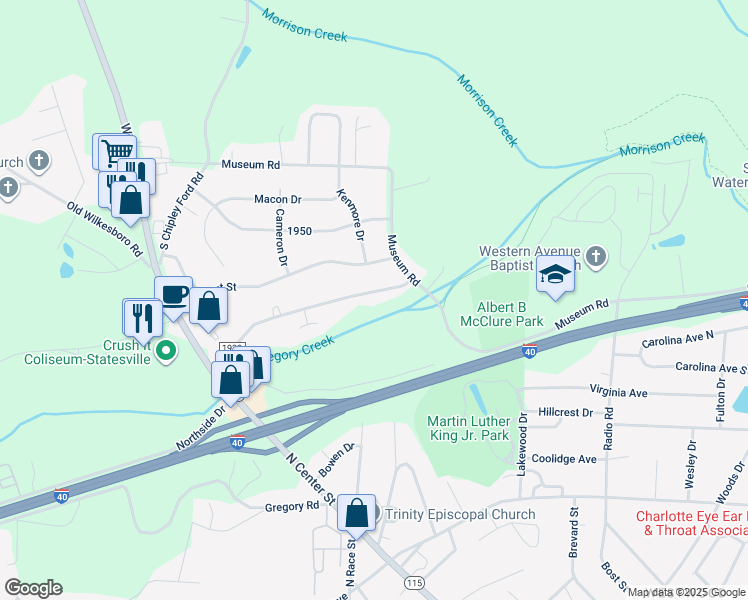map of restaurants, bars, coffee shops, grocery stores, and more near 442 Millsaps Road in Statesville