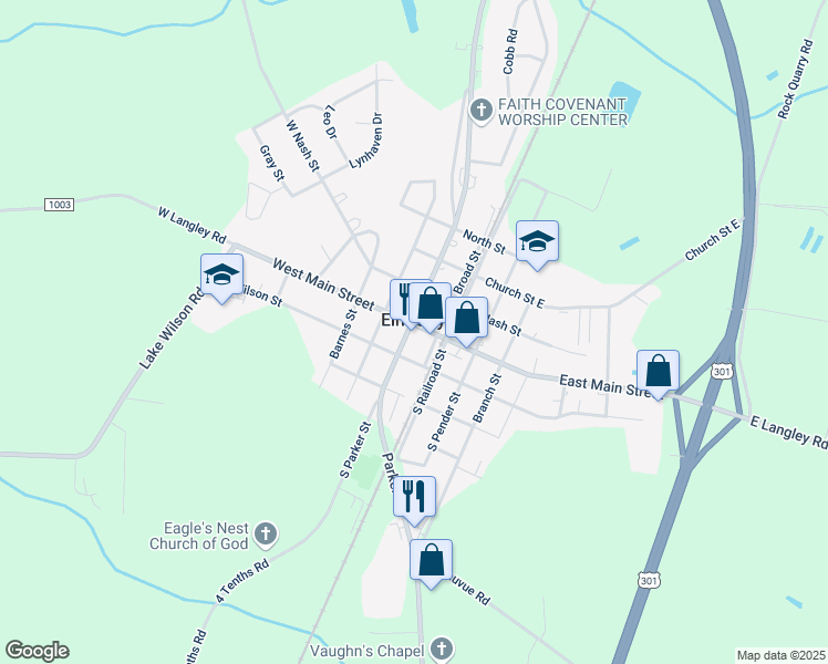 map of restaurants, bars, coffee shops, grocery stores, and more near in Elm City