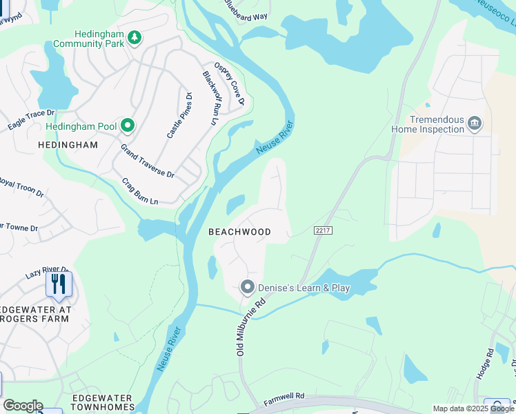 map of restaurants, bars, coffee shops, grocery stores, and more near 1213 Penselwood Drive in Raleigh