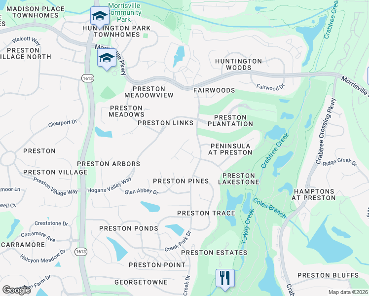 map of restaurants, bars, coffee shops, grocery stores, and more near 103 East Clarksville Court in Cary