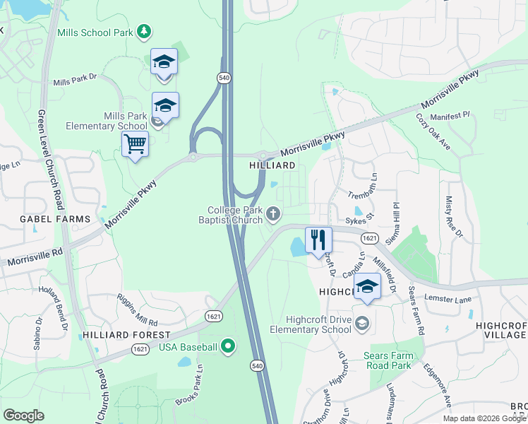 map of restaurants, bars, coffee shops, grocery stores, and more near 920 Twyla Road in Cary