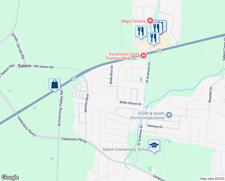 map of restaurants, bars, coffee shops, grocery stores, and more near 2649 Belle Rive Drive in Murfreesboro