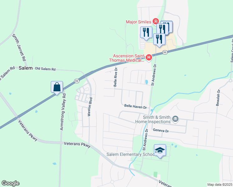 map of restaurants, bars, coffee shops, grocery stores, and more near 2649 Belle Rive Drive in Murfreesboro