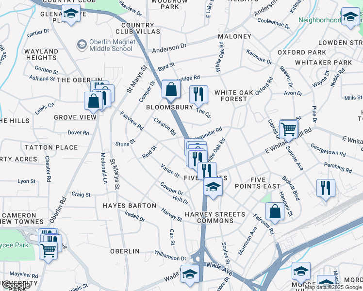 map of restaurants, bars, coffee shops, grocery stores, and more near 1827 U.S. 70 in Raleigh