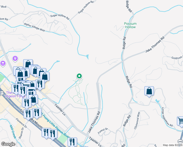 map of restaurants, bars, coffee shops, grocery stores, and more near 3073 Rolen Hollow Road in Pigeon Forge