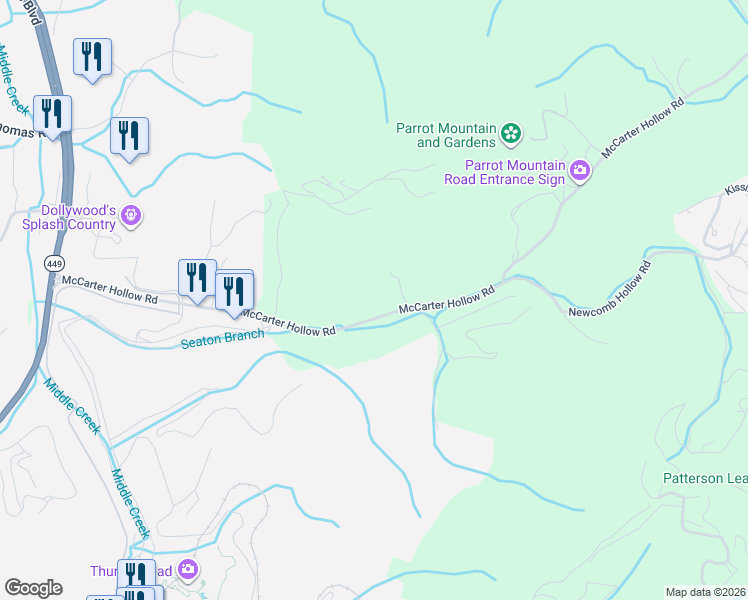 map of restaurants, bars, coffee shops, grocery stores, and more near 1288 McCarter Hollow Road in Sevierville
