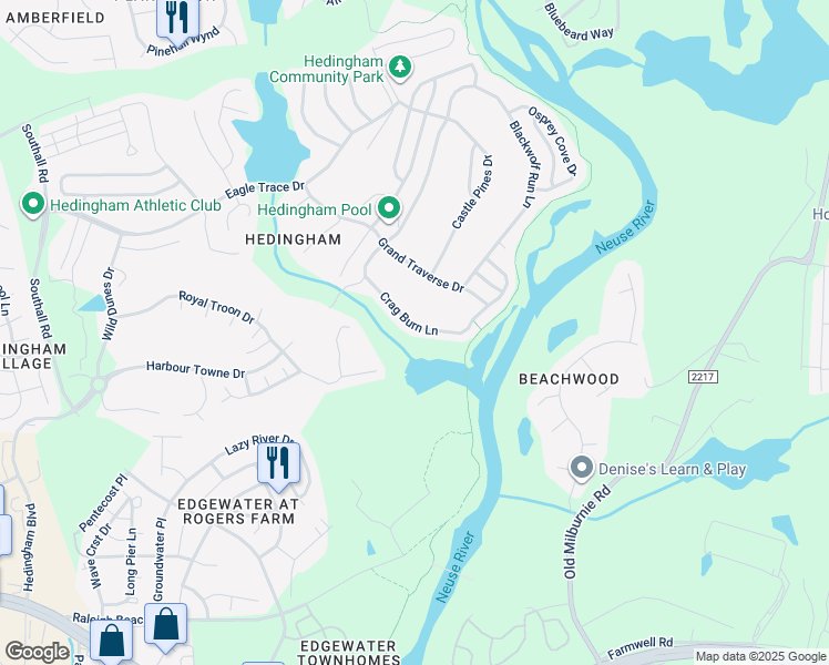 map of restaurants, bars, coffee shops, grocery stores, and more near 1623 Crag Burn Lane in Raleigh
