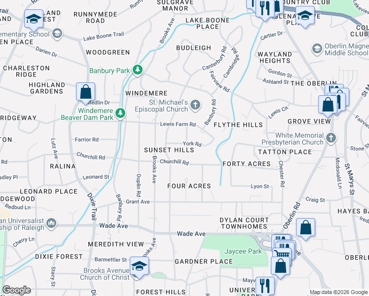 map of restaurants, bars, coffee shops, grocery stores, and more near in Raleigh