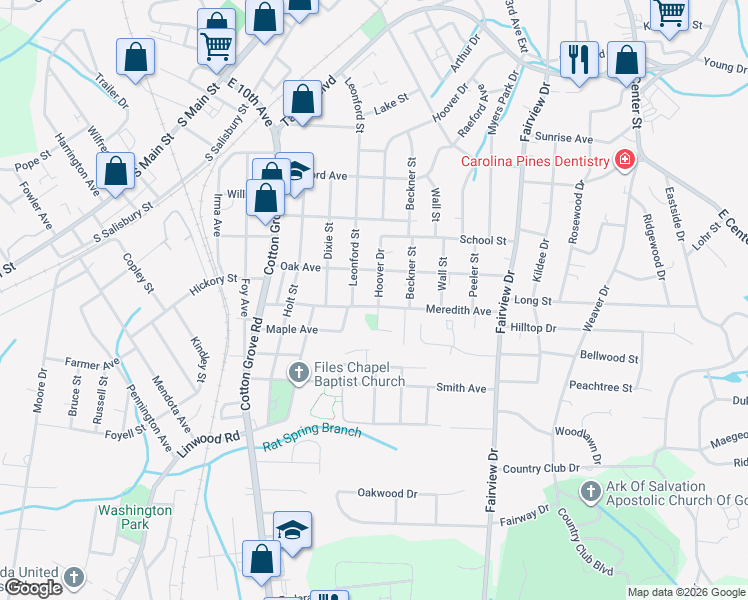 map of restaurants, bars, coffee shops, grocery stores, and more near 610 Hoover Drive in Lexington