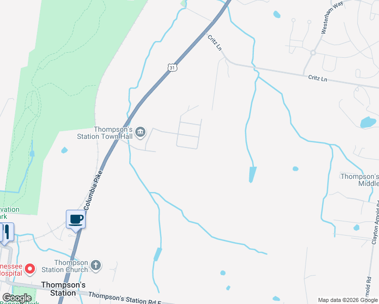 map of restaurants, bars, coffee shops, grocery stores, and more near 4624 Columbia Pike in Thompson's Station