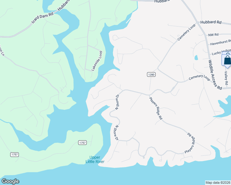 map of restaurants, bars, coffee shops, grocery stores, and more near 540 North Shore Drive in Hickory