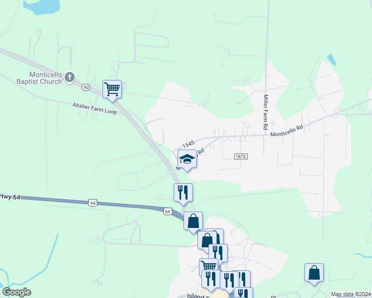 map of restaurants, bars, coffee shops, grocery stores, and more near 149 1545 in Statesville