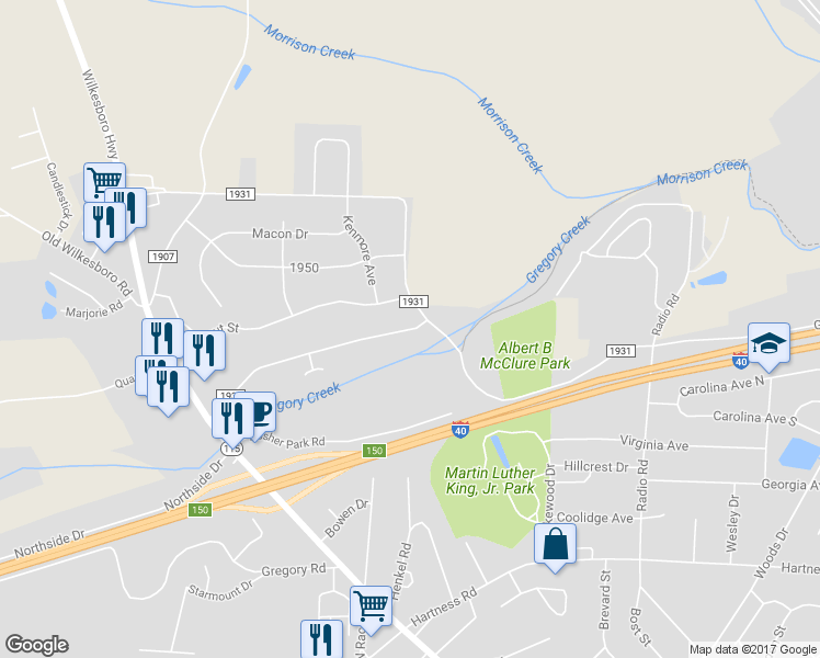 map of restaurants, bars, coffee shops, grocery stores, and more near 510 Millsaps Road in Statesville