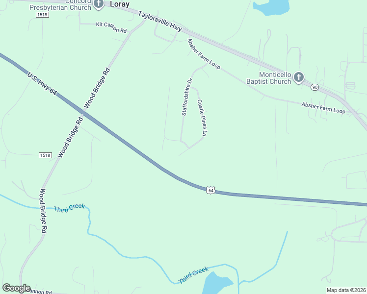 map of restaurants, bars, coffee shops, grocery stores, and more near 192 Castle Pines Lane in Statesville
