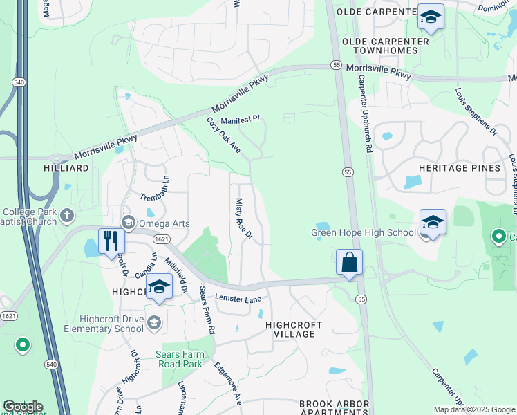 map of restaurants, bars, coffee shops, grocery stores, and more near 1144 Cozy Oak Avenue in Cary