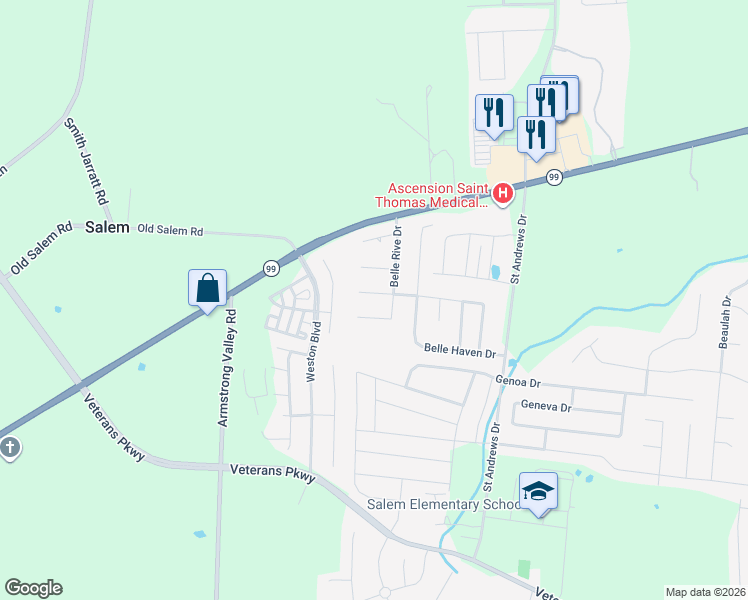 map of restaurants, bars, coffee shops, grocery stores, and more near 3013 Silver Springs Court in Murfreesboro