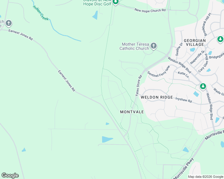 map of restaurants, bars, coffee shops, grocery stores, and more near 1312 Montvale Ridge Drive in Pittsboro
